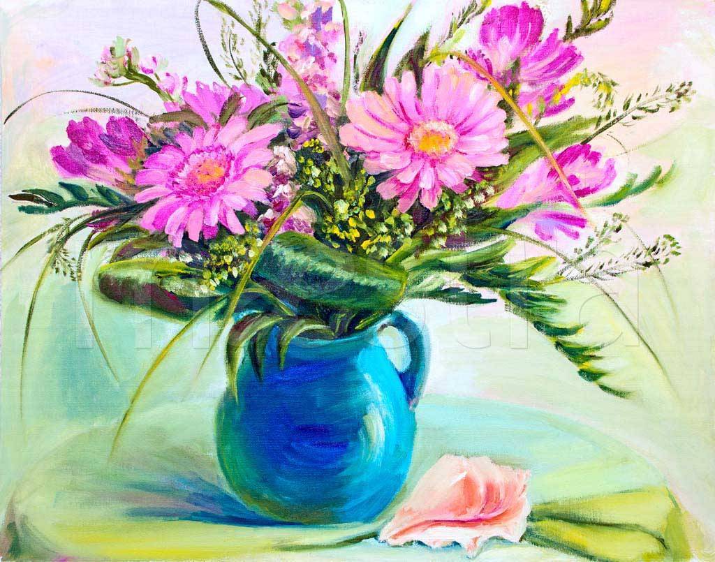 Фотообои Цветы в синей вазе
